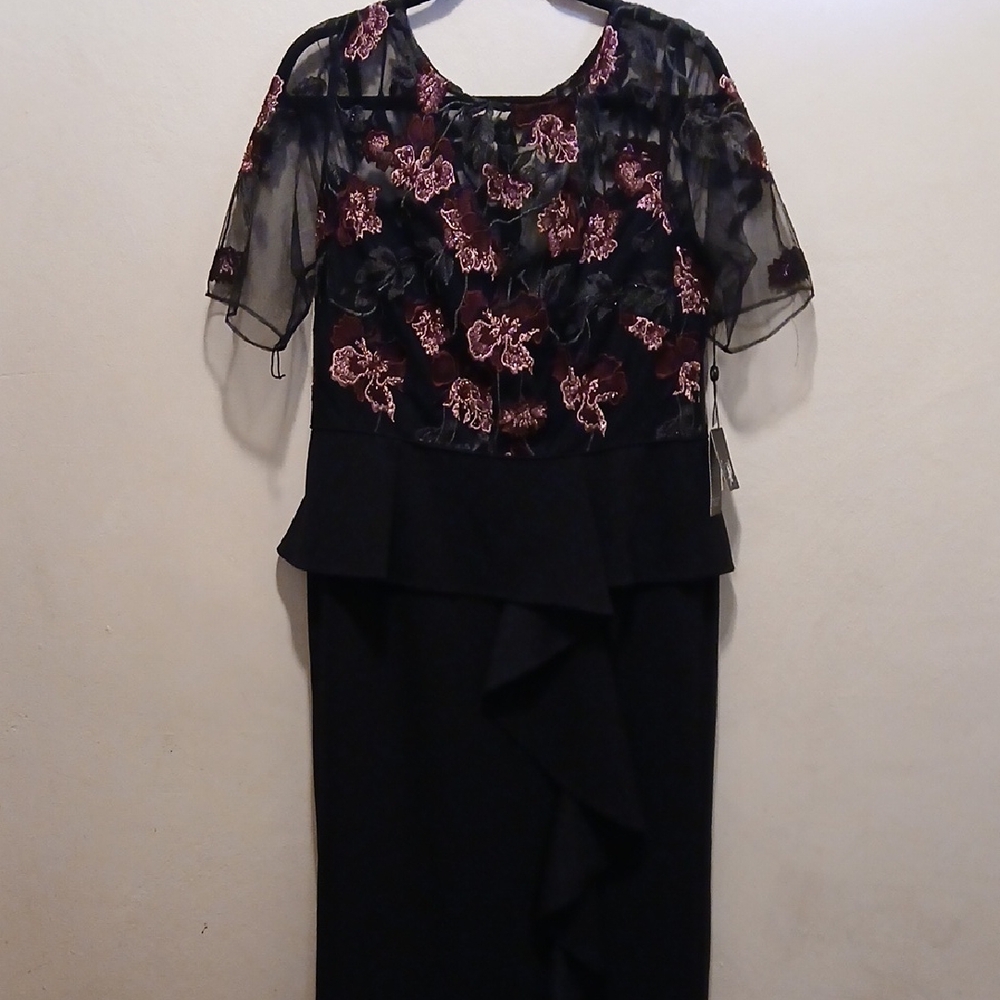 Adrianna Papell Black Dress with Floral Details